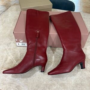 Chic Burgundy Leather Heeled Boots